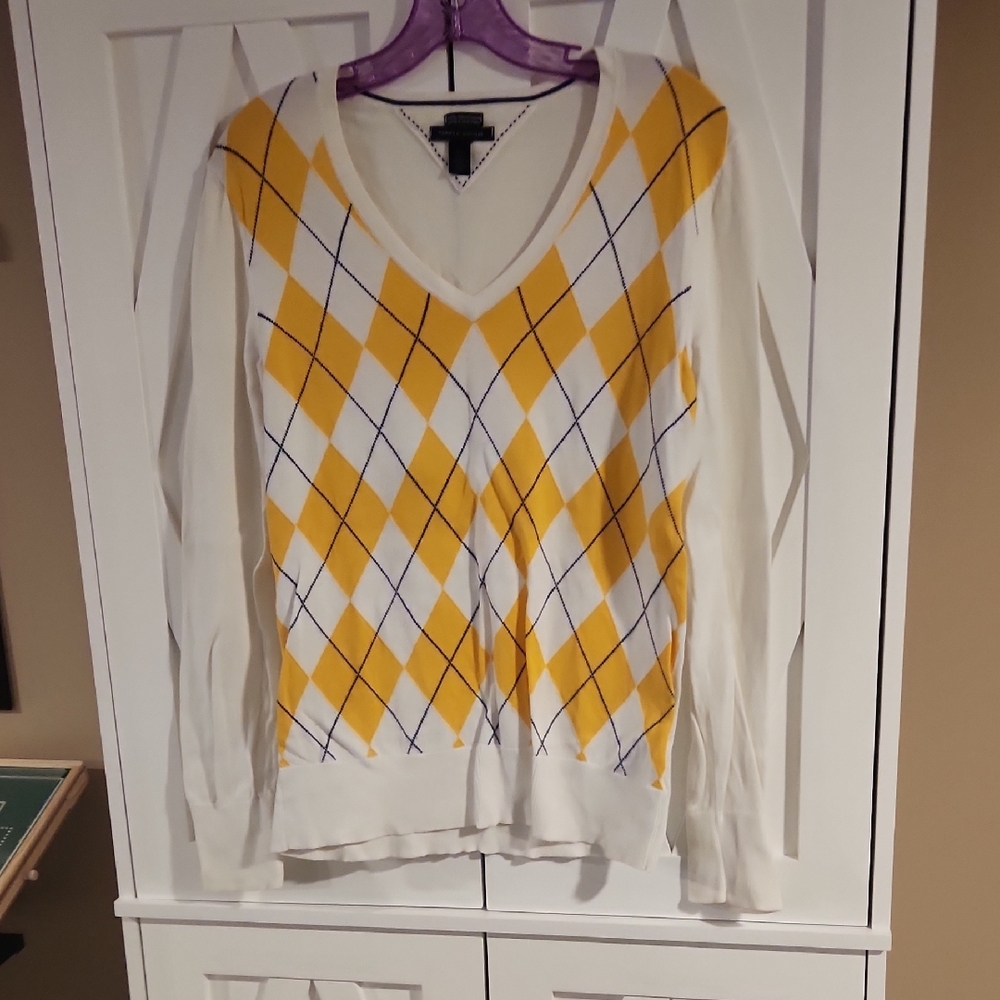White/Yellow Argyle Tommy Hilfiger Sweater